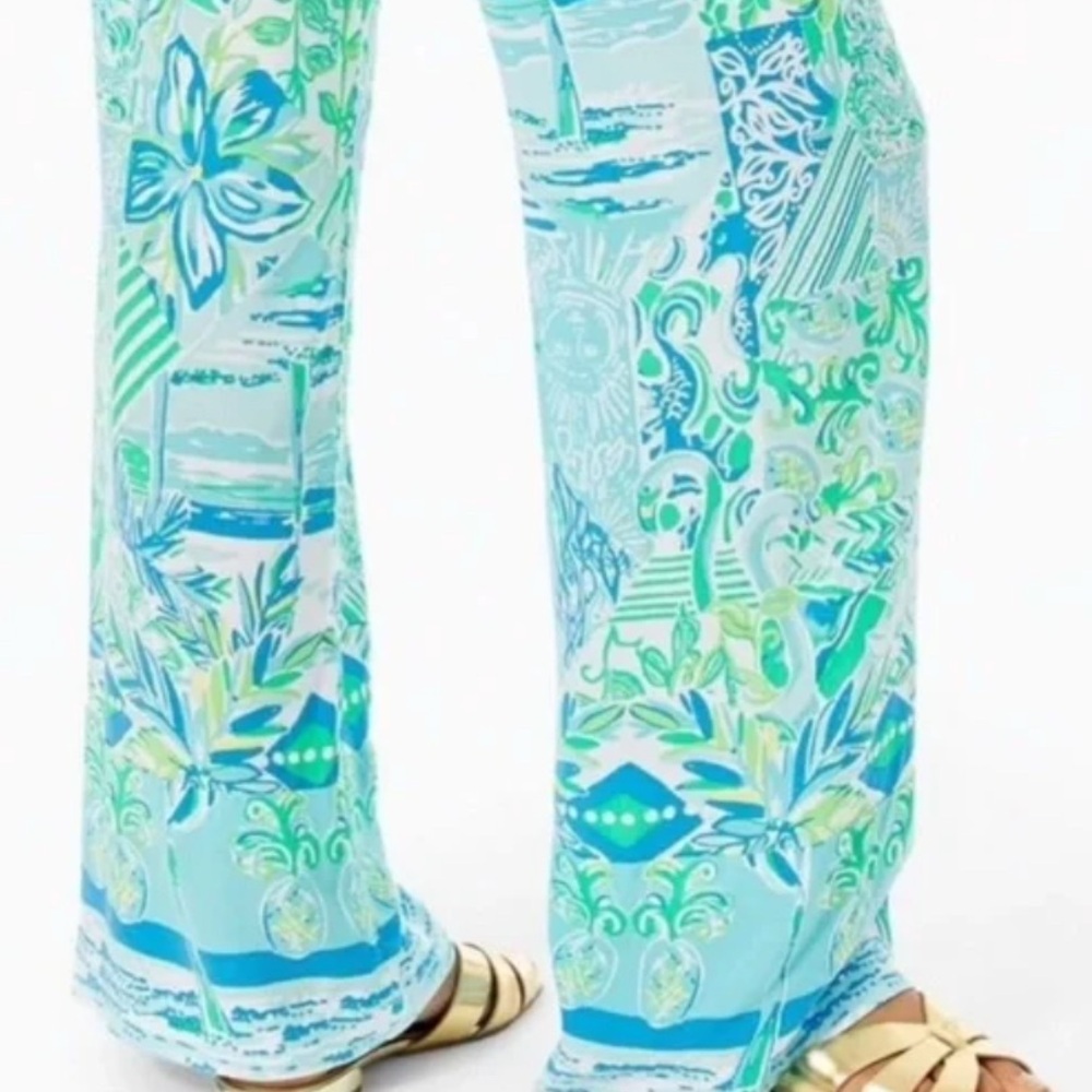 LILLY PULITZER Whisper Blue Green Bal Harbour Mid-Rise Palazzo Pants Large NWT - Picture 5 of 15